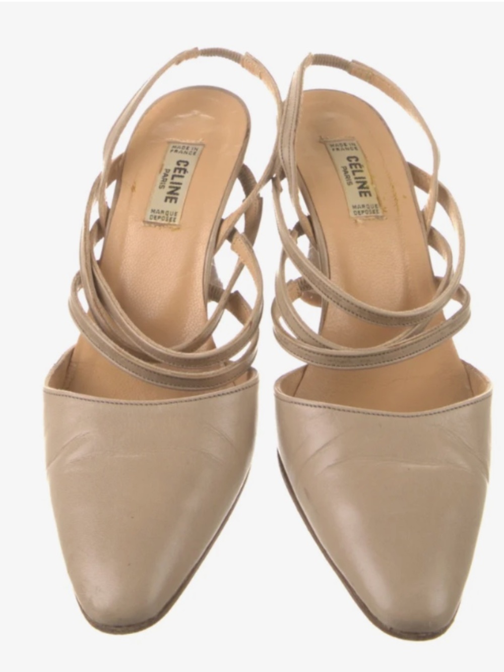 Description Celine Leather Mules Neutrals Semi-Pointed Toes Stiletto Heels